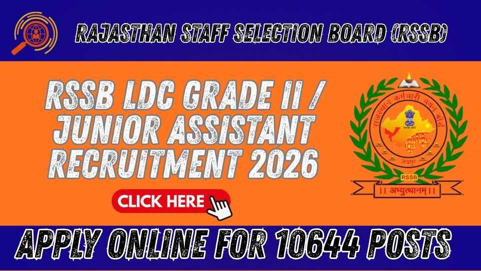 Rajasthan RSSB LDC Grade 2/Junior Assistant Recruitment 2025 Apply Online for 10644 Posts